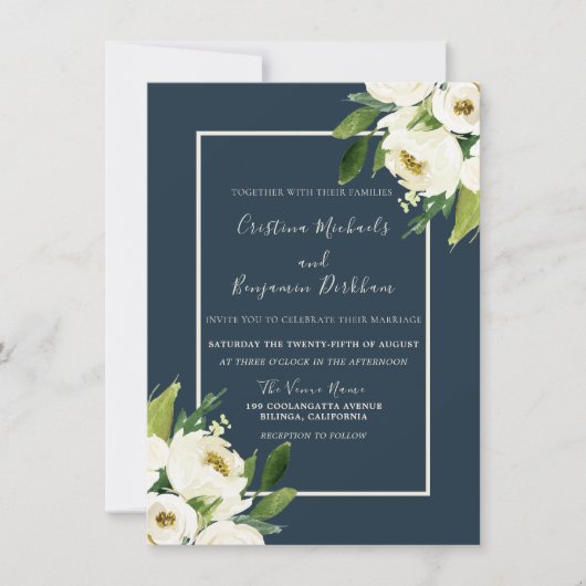 Modern White Floral Elegant Greenery Wedding Kaart (Voorkant)
