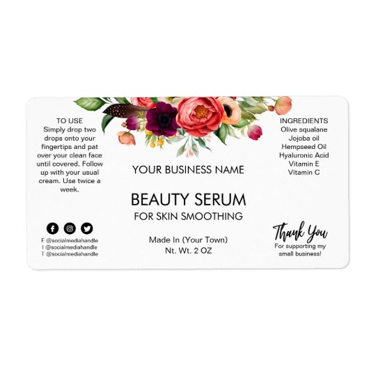 Modern White Floral Face Serum Labels (Voorkant)