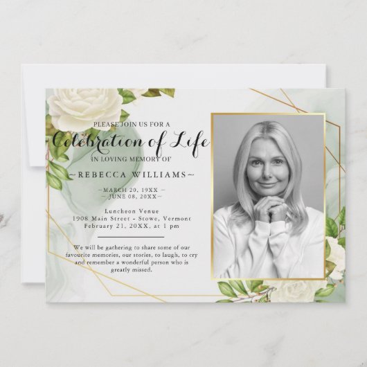 Modern White Floral Foto's vieren het leven Kaart (Voorkant)