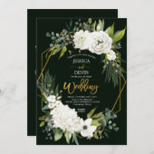 Modern White Floral Greenery Gold Lijst Wedding Kaart (Voorkant / Achterkant)