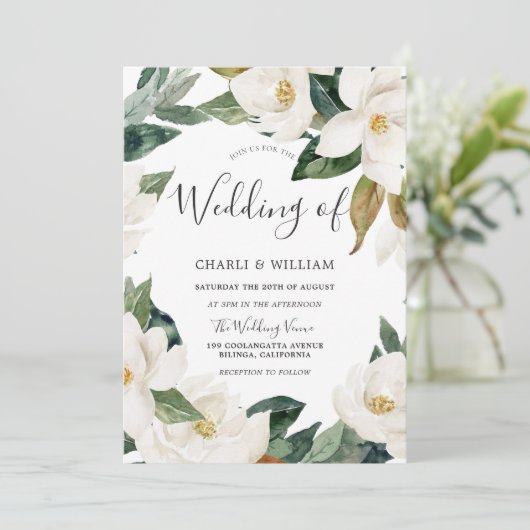 Modern White Floral Leaf Wreath Greenery Wedding Kaart (Staand voorkant)