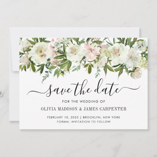 Modern White Floral Waterverf Spring Fall Wedding Save The Date (Voorkant)