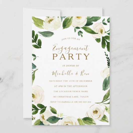 Modern White Floral Wreate Engagement Party Kaart (Voorkant)