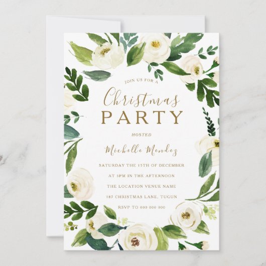 Modern White Floral Wreate Kerstparty Kaart (Voorkant)