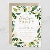 Modern White Floral Wreate Kerstparty Kaart (Voorkant / Achterkant)