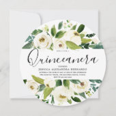 Modern White Florals Green Leaf Quinceanera Party Kaart (Voorkant)