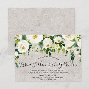 Modern White Flowers Elegant Wedding Invitation Kaart