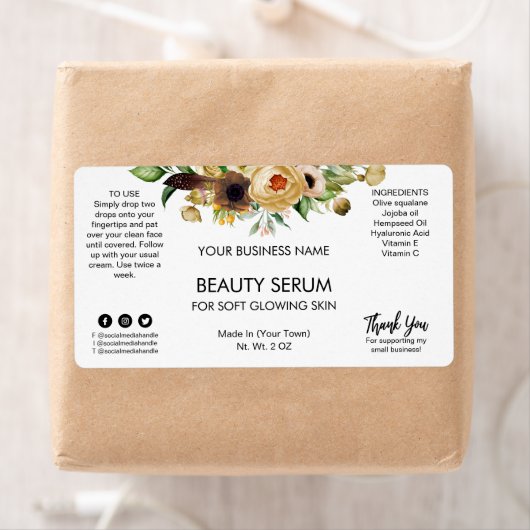 Modern White Flowers Face Serum Labels (Insitu)