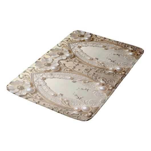 Modern White Flowers Pearls Bath Mat (Gekanteld)