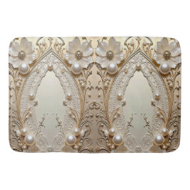 Modern White Flowers Pearls Bath Mat