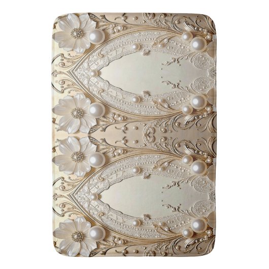 Modern White Flowers Pearls Bath Mat (Voorkant Verticaal)