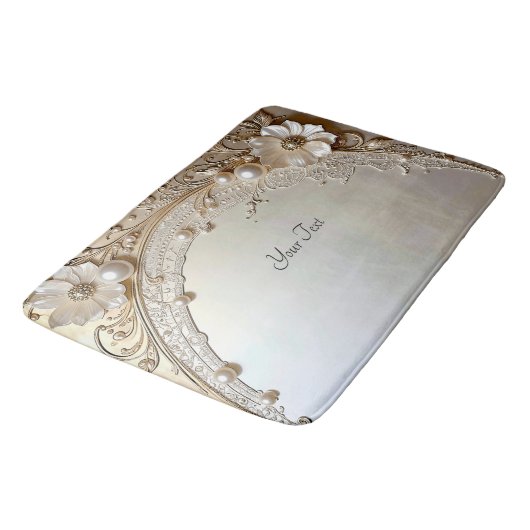 Modern White Flowers Pearls Bath Mat (Gekanteld)