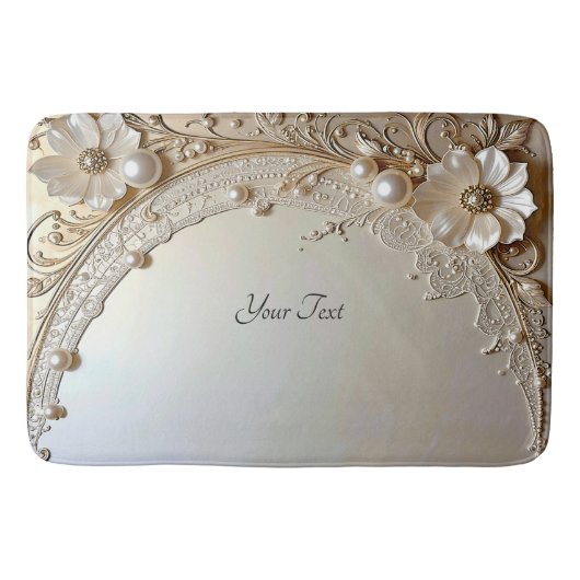 Modern White Flowers Pearls Bath Mat (Voorkant)