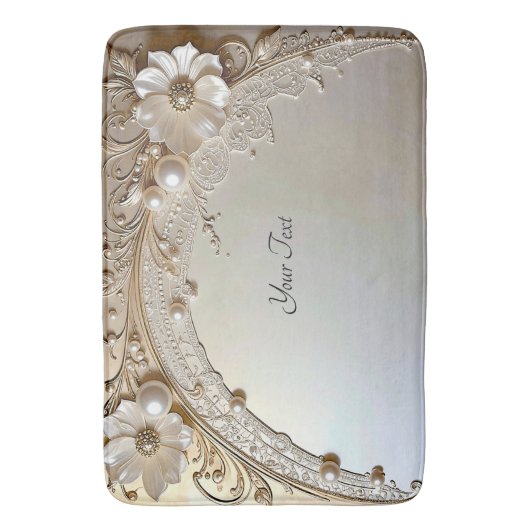 Modern White Flowers Pearls Bath Mat (Voorkant Verticaal)