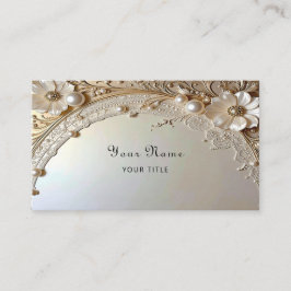 Modern White Flowers Pearls Business Card Visitekaartje