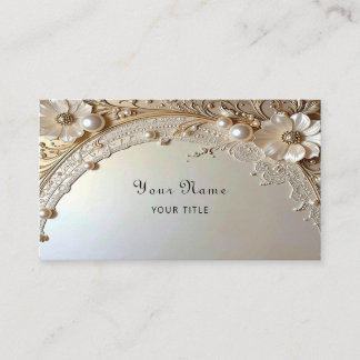 Modern White Flowers Pearls Business Card Visitekaartje