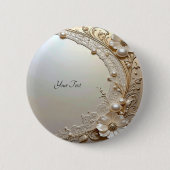 Modern White Flowers Pearls Button (Voorkant)