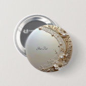 Modern White Flowers Pearls Button (Voorkant /achterkant)