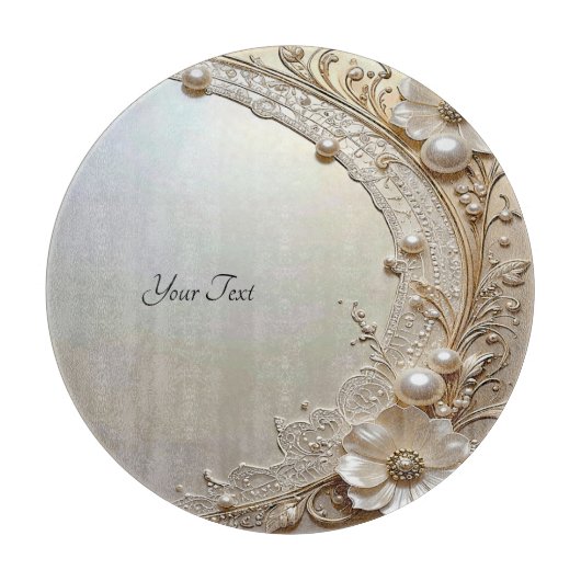 Modern White Flowers Pearls Cutting Board Snijplank (Voorkant)