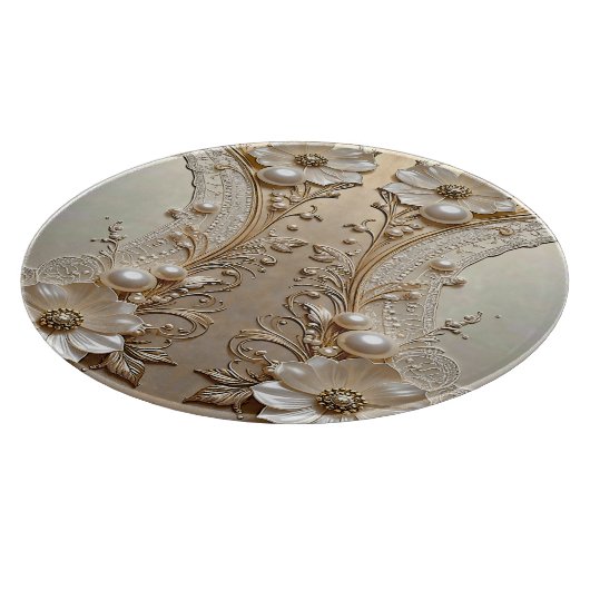 Modern White Flowers Pearls Cutting Board Snijplank (Hoek)