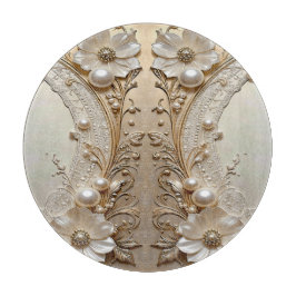 Modern White Flowers Pearls Cutting Board Snijplank