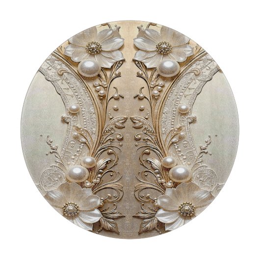 Modern White Flowers Pearls Cutting Board Snijplank (Voorkant)