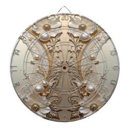 Modern White Flowers Pearls Dartboard Dartbord