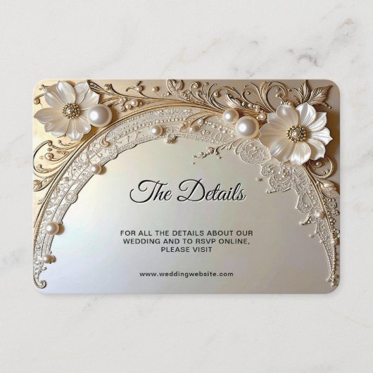 Modern White Flowers Pearls Detail Informatiekaartje (Voorkant)