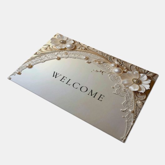 Modern White Flowers Pearls Doormat Deurmat (Schuin)