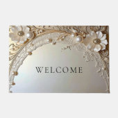 Modern White Flowers Pearls Doormat Deurmat (Voorkant)