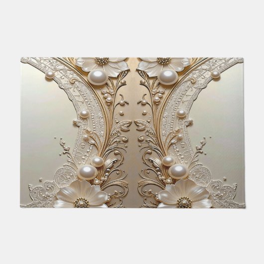 Modern White Flowers Pearls Doormat Deurmat (Voorkant)