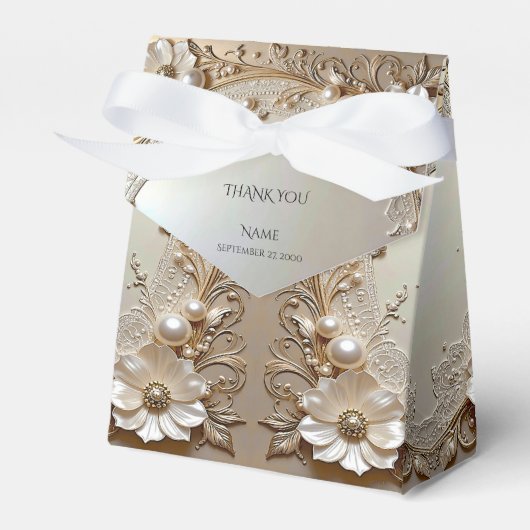 Modern White Flowers Pearls Favor Box Bedankdoosjes (Voorkant Zijde)