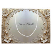 Modern White Flowers Pearls Gift Bag Groot Cadeauzakje (Achterkant)