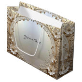 Modern White Flowers Pearls Gift Bag Groot Cadeauzakje (Voorkant Gekanteld)