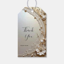 Modern White Flowers Pearls Gift Tag