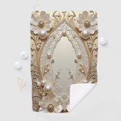 Modern White Flowers Pearls Golf Towel Golfhanddoek (Insitu)