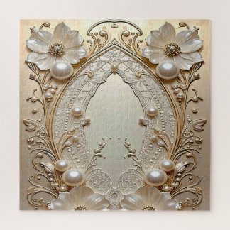 Modern White Flowers Pearls Jigsaw Puzzle Legpuzzel