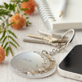 Modern White Flowers Pearls Keychain (Voorkant Rechts)