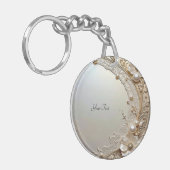 Modern White Flowers Pearls Keychain (Voorkant Links)