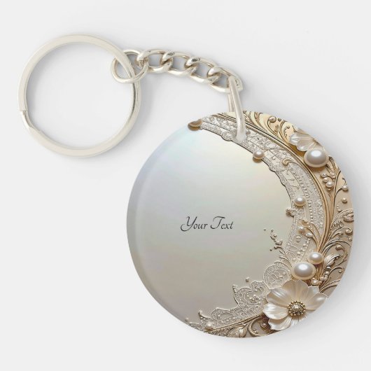 Modern White Flowers Pearls Keychain (Voorkant)