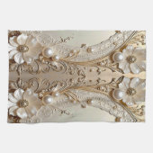 Modern White Flowers Pearls Kitchen Towel Theedoek (Horizontaal)