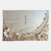 Modern White Flowers Pearls Kitchen Towel Theedoek (Horizontaal)