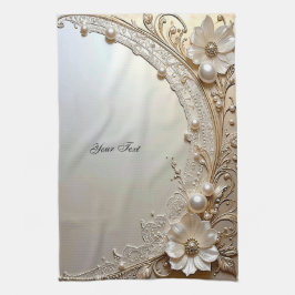 Modern White Flowers Pearls Kitchen Towel Theedoek