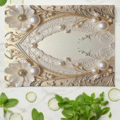 Modern White Flowers Pearls Kitchen Towel Theedoek (Gevouwen)