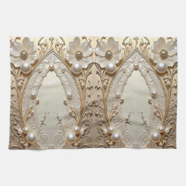 Modern White Flowers Pearls Kitchen Towel Theedoek