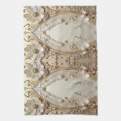 Modern White Flowers Pearls Kitchen Towel Theedoek (Verticaal)