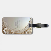 Modern White Flowers Pearls Luggage Tag Bagagelabel (Achterkant horizontaal)