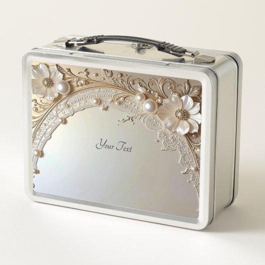 Modern White Flowers Pearls Lunchbox (Achterkant)