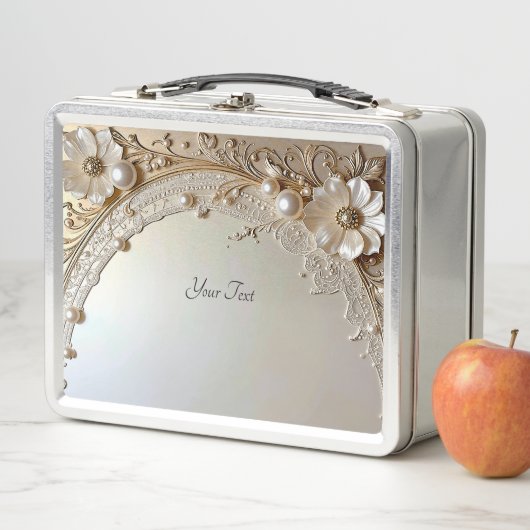 Modern White Flowers Pearls Lunchbox (In situ)