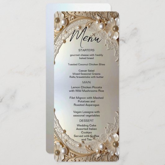 Modern White Flowers Pearls Menu (Voorkant / Achterkant)